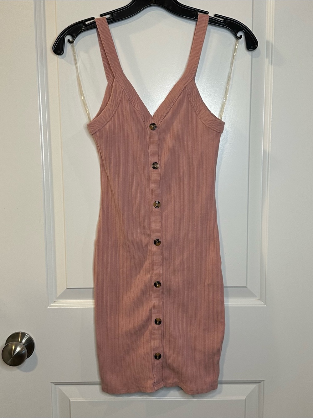 Bozzolo Mauve Pink Rib Knit Bodycon Mini Dress | Small